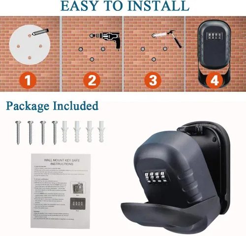 Miniatura 4 de BenRich Caja de seguridad para llaves, montaje en pared, impermeable, combinación con código 4-digital reiniciable para el hogar, familia, agentes