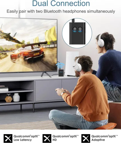 Miniatura 6 de Receptor transmisor Bluetooth 5.2, adaptador inalámbrico de avión 2 en 1, doble enlace AptX adaptativo/baja latencia/audio HD, adaptador auxiliar