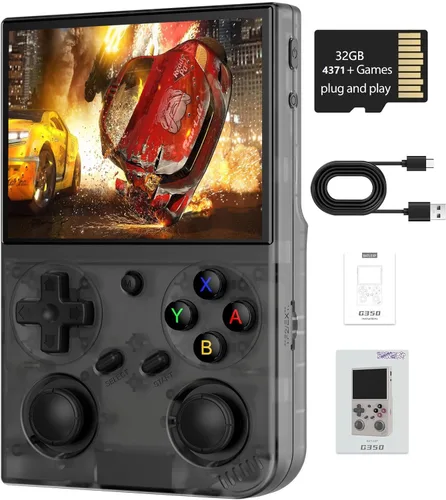 Consola de juegos de mano retro G350, pantalla IPS de 3.5 pulgadas, sistema Linux, tarjeta TF de 64G incorporada, 4371 juegos precargados, consola