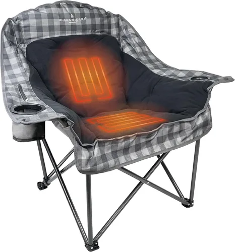 Silla de camping con calefacción de forro polar Black Sierra para adultos, asiento exterior extra grande con acolchado suave, soporta 400 libras,