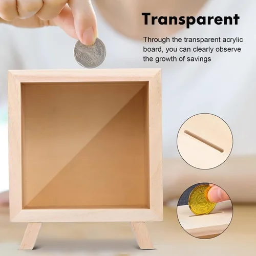 Miniatura 5 de Alcancía transparente para adultos y niños, alcancía de madera para niñas y niños, colorida hucha para ahorrar dinero, hucha grande irrompible