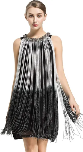 kayamiya Women's Flapper Dresses 1920s Gatsby Vintage Swing Long Tassel Fringe Ballroom Dance Cocktail Dress