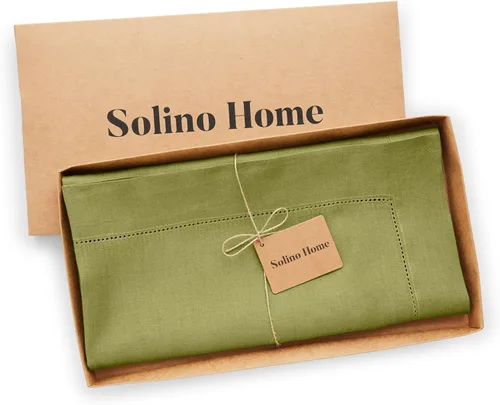 Miniatura 5 de Solino Home Mantel de lino verde aguacate de 52 x 52 pulgadas, mantel cuadrado de lino 100% puro, dobladillo clásico, lavable a máquina para 20