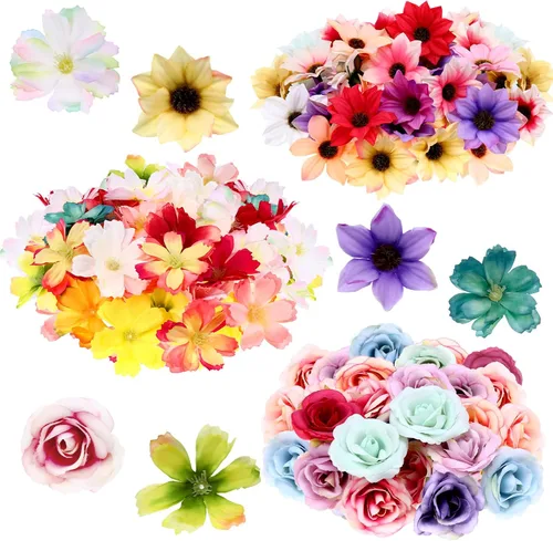 Giegxin 100 piezas de flores artificiales pequeñas para manualidades, mini cabezas de flores artificiales multicolor para decoración, rosas falsas
