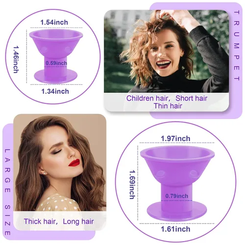 Miniatura 2 de JANYUN 40 rulos mágicos morados para el cabello, incluyen 20 rizadores grandes de silicona para dormir, 20 rizadores de pelo pequeños sin calor
