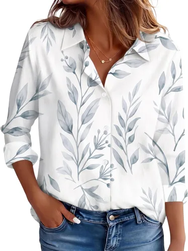 Miniatura 13 de CBOO Camisas resistentes a las manchas para mujer, sin arrugas y sin planchado, blusa de manga larga con botones para oficina Blanco resistente a