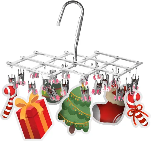 Miniatura 4 de Percha de secado, colgador de secado colgante, colgador de goteo de acero inoxidable con 18 clavijas para ropa interior, calcetines, brasier, quitar