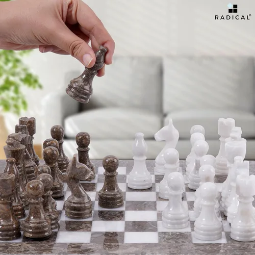 Miniatura 3 de RADICALn Juego de ajedrez de mármol gris oceánico y blanco con peso popular juego de ajedrez para adultos – Nuevo torneo estilo clásico de regalo