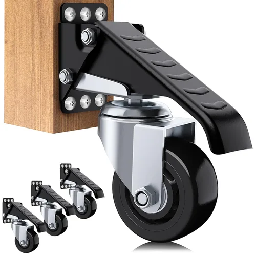 SOLEJAZZ Ruedas retráctiles para banco de trabajo, 920 libras, juego de 4 rodillos de montaje lateral resistentes, ruedas giratorias de 3 pulgadas