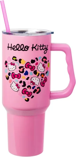 Miniatura 20 de Silver Buffalo - Vaso de acero inoxidable Sanrio Hello Kitty con flores de primavera y verano y rayas arcoíris, con asa y popote, compatible