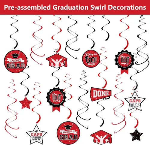 Miniatura 4 de DAZONGE Decoraciones de graduación 2026 rojo y negro, kit de vajilla desechable de 265 piezas para 50 invitados, platos, servilletas, vasos, mantel