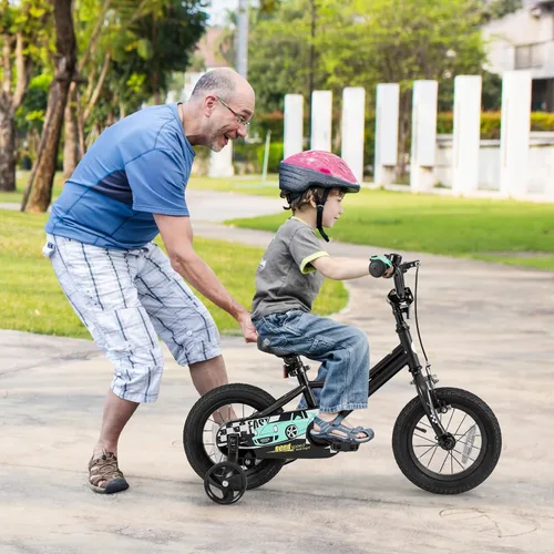 Miniatura 8 de BABY JOY Bicicleta para niños, 12, 14, 16, 18 pulgadas, bicicleta deportiva con ruedas de entrenamiento extraíbles, frenos de mano y posavasos