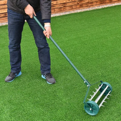 Miniatura 7 de Goplus Aireador de césped rodante de 18 pulgadas, aireador de suelo giratorio para patio de jardín, herramienta de aireación de césped resistente