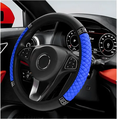 Miniatura 15 de Funda para volante de coche brillante, protector de volante de 15 pulgadas con diamantes de imitación de cuero suave, fundas de volante auto