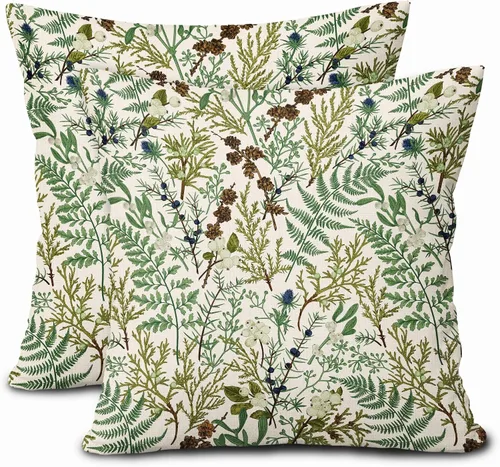 Miniatura 31 de Juego de 2 fundas de almohada de plantas verdes de 18 x 18 pulgadas, diseño de hojas de helecho botánico verde salvia, primavera, verano, vintage