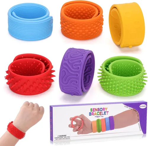 6 pulseras antiestrés para niños y adultos, pulseras de silicona texturizada, juguetes sensoriales para autismo, ansiedad, TDAH, calma en las