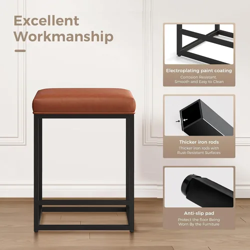 Miniatura 6 de MAISON ARTS - Juego de 3 taburetes de bar de altura para encimera de cocina de 24 pulgadas sin respaldo, modernos taburetes de bar tapizados de piel