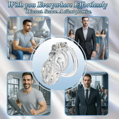 Miniatura 5 de Jaula de Castidad Masculina - Jaula de Polla de Silicona Suave con 6 Anillos Ajustables, Dispositivo de Bloqueo de Pene Ligero, Diseño Invisible