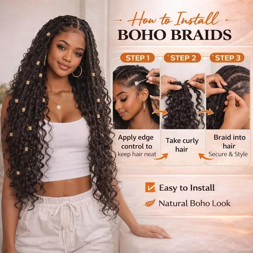 Miniatura 4 de Mezcla de cabello humano trenzado sintético de onda profunda a granel para trenzar, 16 pulgadas, cabello trenzado húmedo y ondulado, 2 piezas