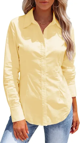 Miniatura 18 de Button Down Shirts for Women Long Sleeve Dress Shirts Collared Work Wrinkle Free Office Solid Blouses Fitted Tops