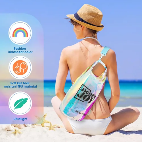 Miniatura 3 de Bolsa seca iridiscente, bolsa de playa impermeable de 5L Lightweight & durable TPU material, Fashionable vibrant design, Sand-proof &