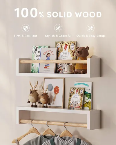 Miniatura 3 de G&W Gruwald Juego de 3 estantes para libros de guardería, estantería de pared, estante de libros para habitaciones de niños, estantes de pared