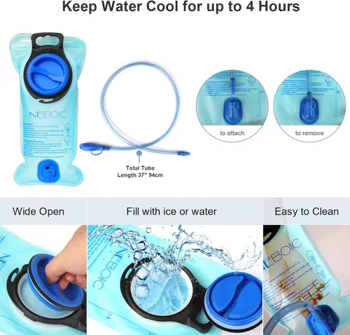 Miniatura 5 de Neboic Paquete de 2 mochilas de hidratación con bolsa de hidratación de 2 litros. Mochila ligera de agua que mantiene el agua fresca hasta 4 horas