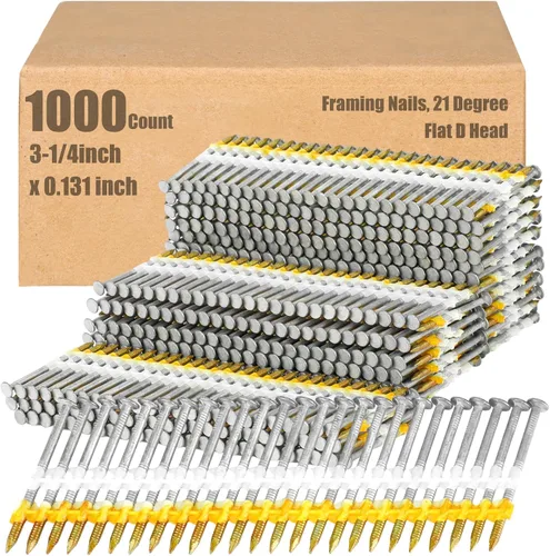 Miniatura 19 de Clavos de encuadre Therwen, 21 grados, cabeza plana en D, galvanizados, vástago con anillo, fila fija de plástico, clavos de encuadre de 21 grados