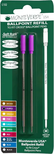 Monteverde Recambios de bolígrafo suave USA para adaptarse a bolígrafos cruzados, punta media, tinta morada, paquete de 2 – Rendimiento de escritura