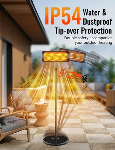 Miniatura 6 de Calentadores de exterior para patio, temporizador de 12 horas y 3 niveles de calor, calentador eléctrico impermeable IP54, infrarrojo de 1500 W
