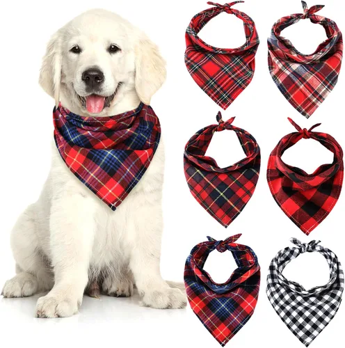 Miniatura 9 de Honoson 6 pañuelos triangulares para perro, bufanda para perro, bufanda con estampado a cuadros, baberos ajustables, lavables, juego de bandana