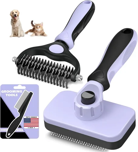 Miniatura 8 de 3 piezas de cepillo de limpieza autolimpiante, rastrillo de aseo de mascotas y peine de pulgas para perros, gatos y caballos Peine
