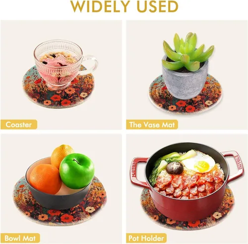 Miniatura 6 de Salvamanteles de flores de amapola otoñal para platos calientes, ollas y sartenes, salvamanteles tejidos de algodón, redondo, grande, decoración