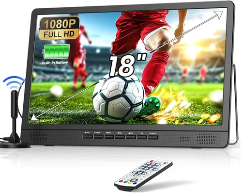 NORTHING TV portátil de 18" con 6500mAH de potencia incorporada, TV pequeña Full HD 1080P con antena, TV de 12V para automóvil, compatible con