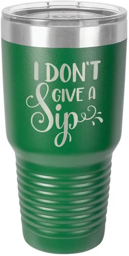 Miniatura 16 de Taza de viaje de acero con recubrimiento de polvo grabado con láser, con texto en inglés "I DON'T GIVE A SIP Engraved Tumbler", sin BPA