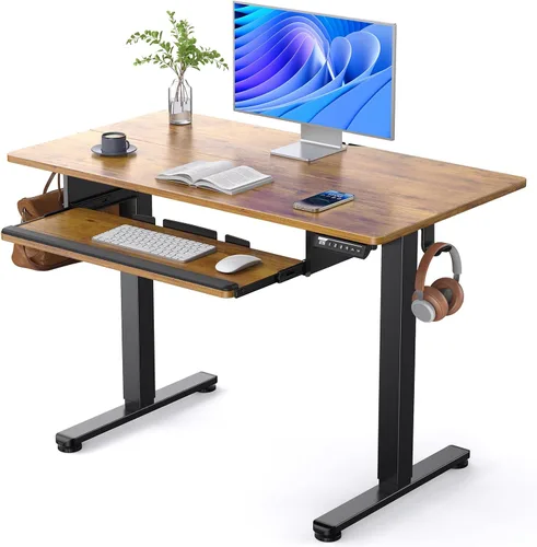 Miniatura 9 de ErGear Escritorio eléctrico de pie con bandeja para teclado, escritorio de altura ajustable de 44 x 24 pulgadas, escritorio de pie para oficina