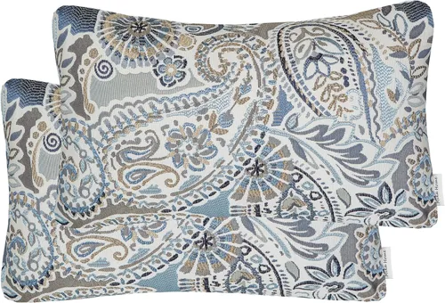 Miniatura 14 de Mika Home - Juego de 2 fundas de almohada oblongas rectangulares para sofá, sofá cama, silla, diseño de rayas paisley, 12 x 20 pulgadas, verde