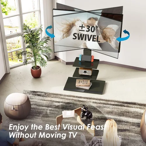 Miniatura 2 de FITUEYES Soporte universal para TV de suelo con base de hierro con inclinación giratoria, soporte de TV para pantallas de 32 a 75 pulgadas, soporte