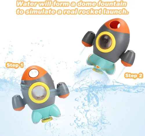 Miniatura 4 de Elovien Juguetes de baño para bebés, juguetes de bañera con forma de cohete espacial para niños pequeños, juguetes de agua con fuente giratoria