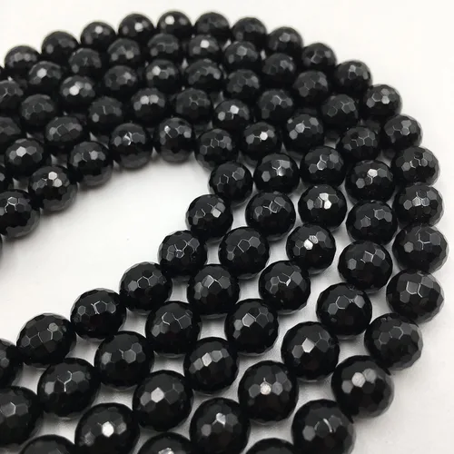 Miniatura 3 de JM Design Cuentas redondas sueltas facetadas de ónix negro, tamaño 0.157 in, 15.5 pulgadas, hebra para fabricación de joyas, arte y manualidades