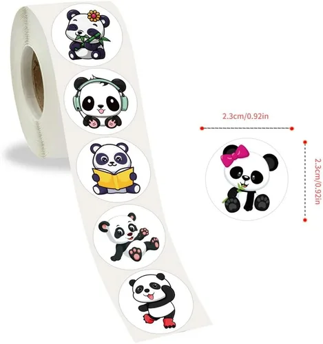 Miniatura 6 de Calcomanías de panda de dibujos animados (500 unidades), rollos de calcomanías de dibujos animados para adolescentes, decoraciones de fiesta