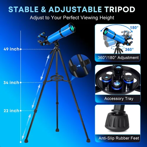 Miniatura 6 de Hawkko Telescopio para adultos y niños, apertura de 80 mm, telescopio de alta potencia de 600 mm para principiantes de astronomía - telescopios