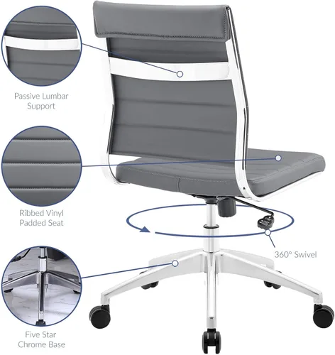 Miniatura 11 de LexMod Jive silla de oficina ejecutiva acanalada respaldo alto, Poliuretano, Gris
