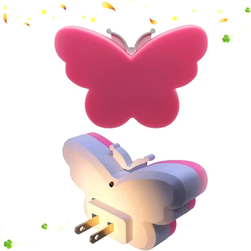 2 luces LED de mariposa para niños, lámpara de luz nocturna enchufable a la pared con sensor inteligente del atardecer al amanecer, idea para Rosa