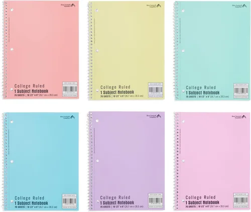 Miniatura 6 de Blue Summit - Cuaderno de espiral pastel con rayas universitarias, cuadernos escolares de una materia, cuadernos perforados a granel, libro escolar