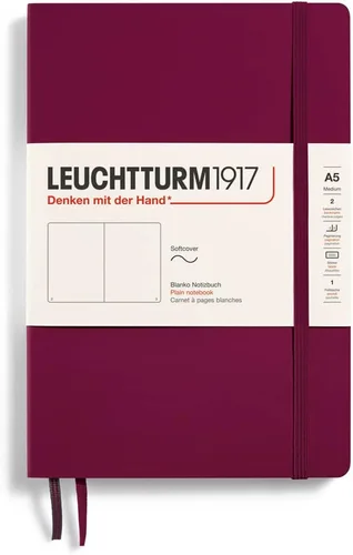 Miniatura 29 de LEUCHTTURM1917 - Cuaderno mediano A5 de tapa blanda, 123 páginas numeradas para escribir y llevar un diario (color negro, cuadriculado)