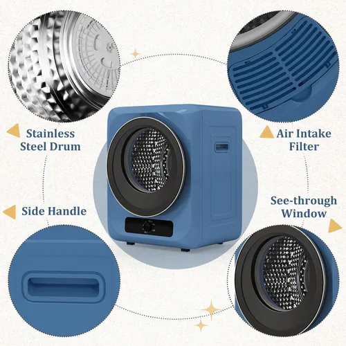 Miniatura 7 de Auertech Secadora de ropa portátil de 1.5 pies cúbicos, secadora eléctrica de carga frontal de 850 W con tambor de acero inoxidable, perilla