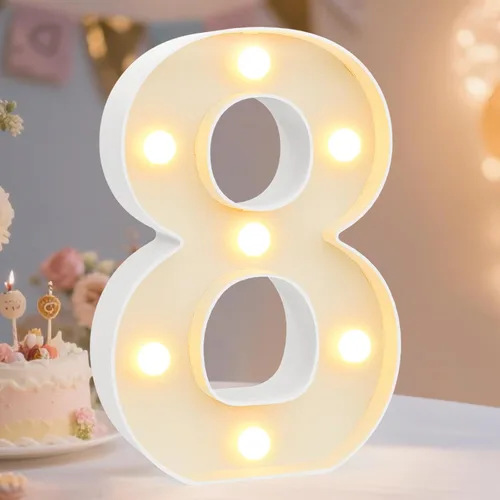 Miniatura 92 de Pooqla Letras y Números Decorativos con Luces LED, Letras y Números de Neón de Plástico Blanco para Decoración de Fiestas, Bodas, Funciona
