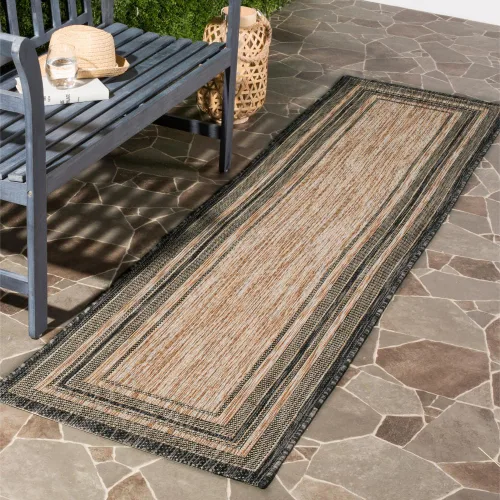 Miniatura 107 de SAFAVIEH Alfombra lavable al aire libre Courtyard Collection – 4' x 5'7", beige oscuro y beige, no desprende pelusa y fácil de limpiar, ideal