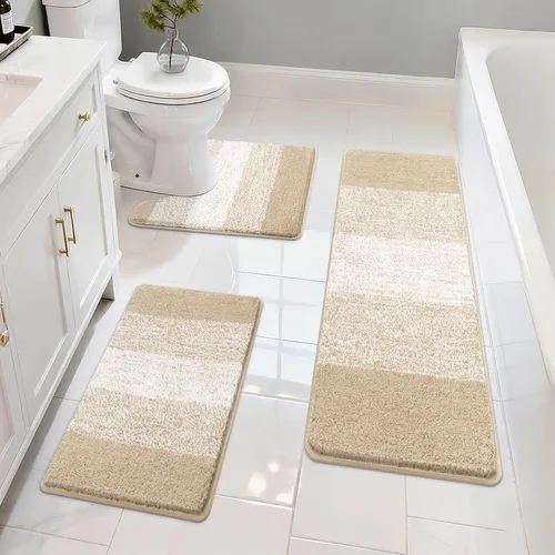 Pauwer Juego de 3 alfombras de baño antideslizantes y lavables, de microfibra, absorbentes, extra suaves, de secado rápido, tapete de ducha en forma